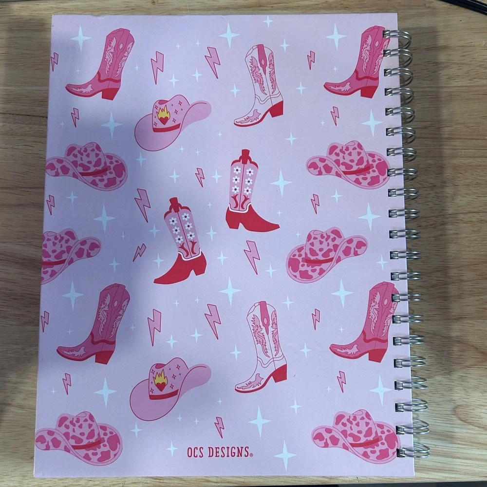 OCS Designs‎ Pink Cowboy Boots Hats Lightning Spiral Notebook Journal Pens New
